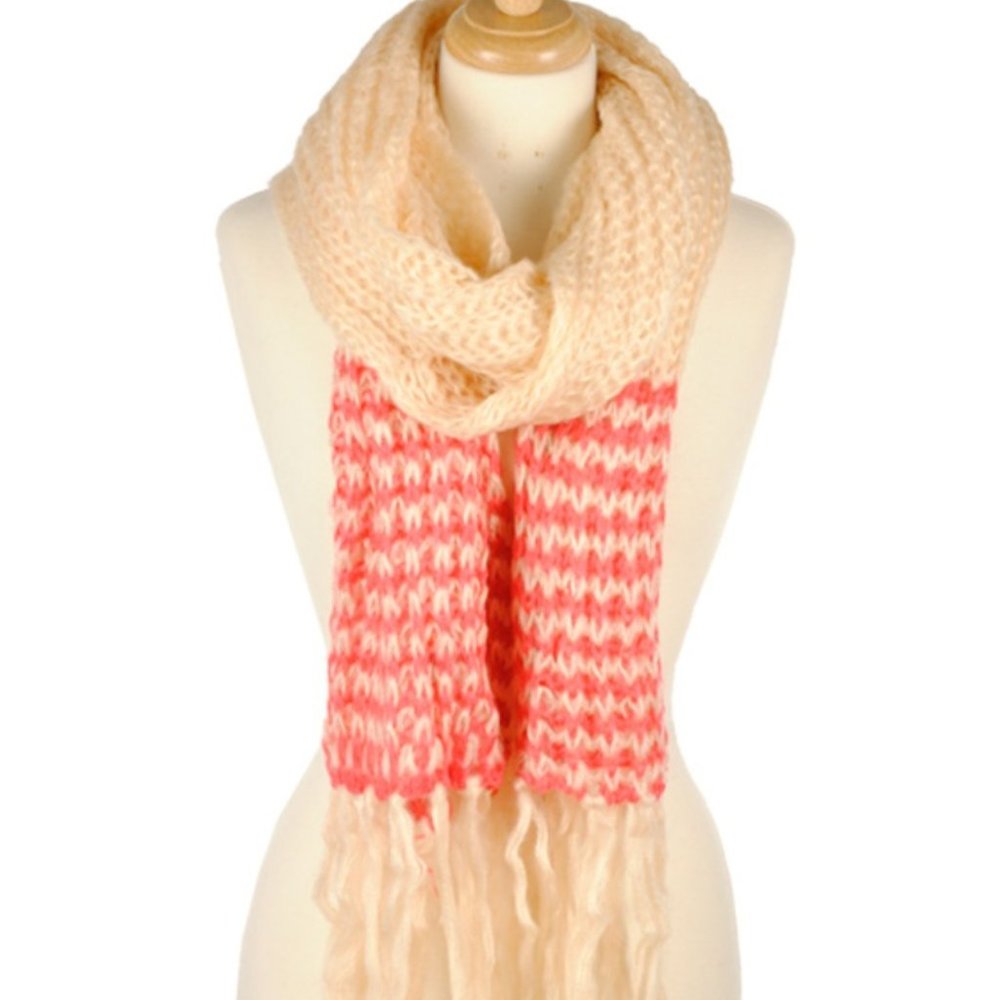 Tangerine & White Heavy Knit Scarf
